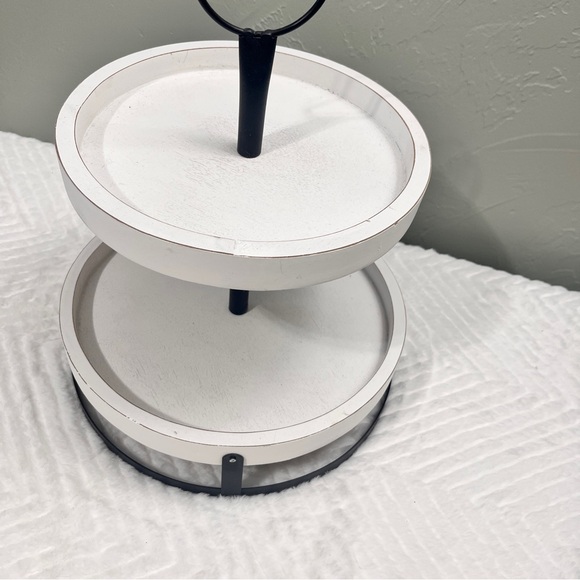 Rustic Wood and Metal Two Tier Tray Stand Hobby Lobby White Farmhouse Decor - Picture 8 of 9